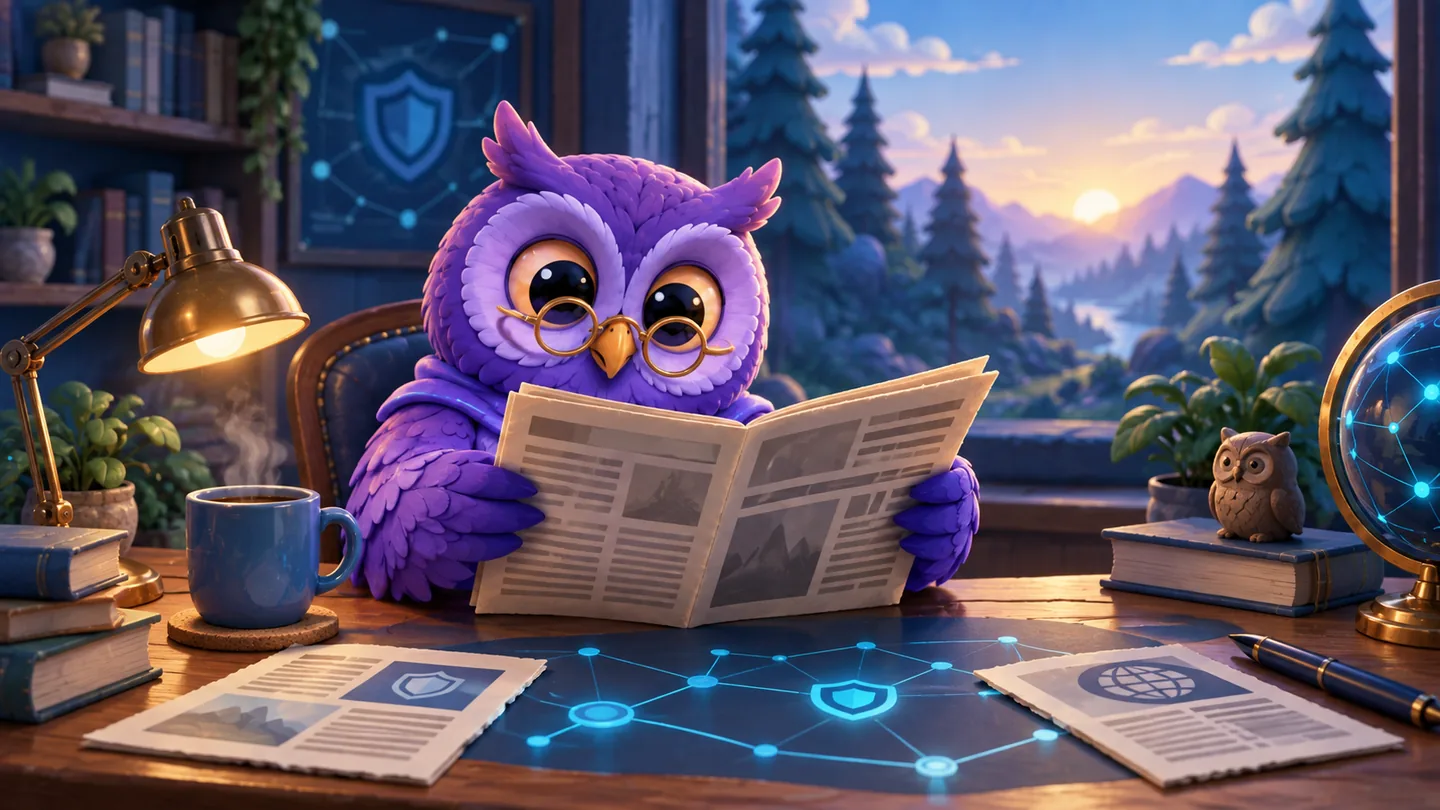 HackWednesday owl-themed cybersecurity newsroom illustration accompanying an active-exploitation briefing.